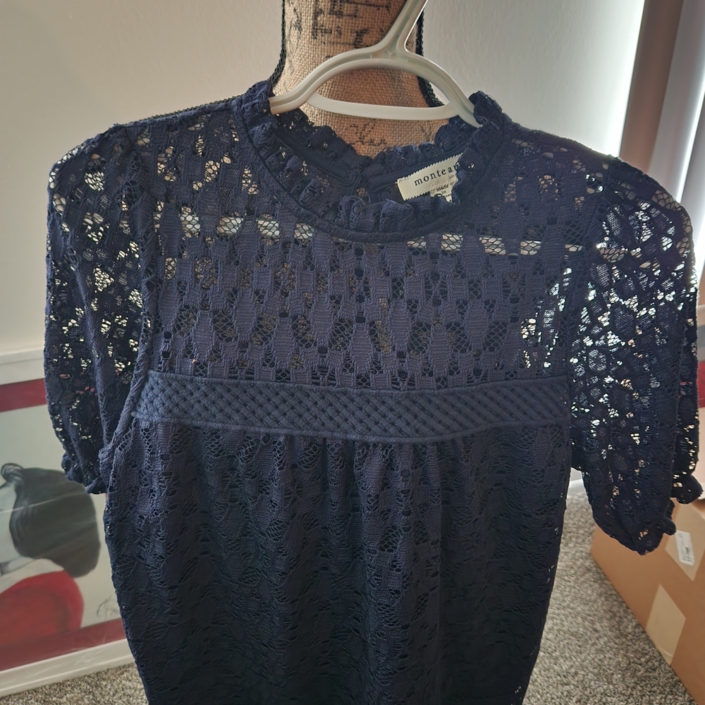 Monteau Lace Womens Blue Top